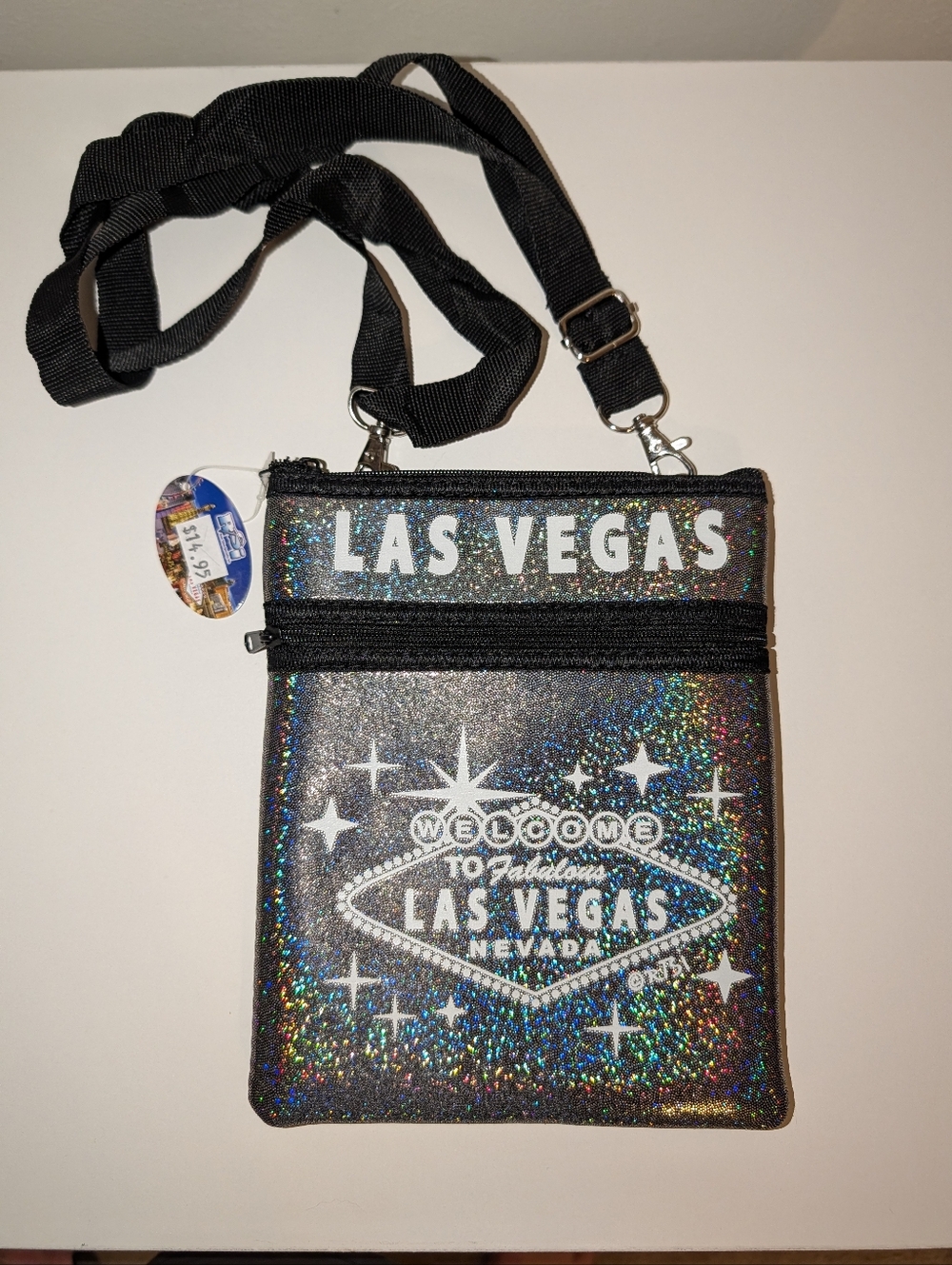 Las Vegas Glitter Crossbody Bag - Black with Holographic Sparkle